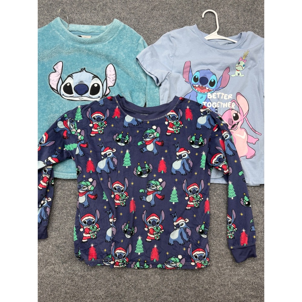 Disney Lilo and Stitch Kids Tops Bundle Fleece Holiday Shirt Blue Size S-L 3pc